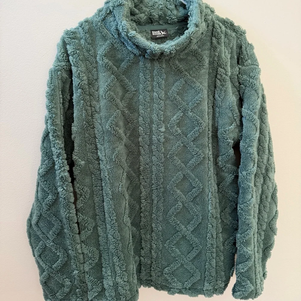 Eddie Bauer Cable Fleece Chunky Pullover Sweater, Green, Sz M